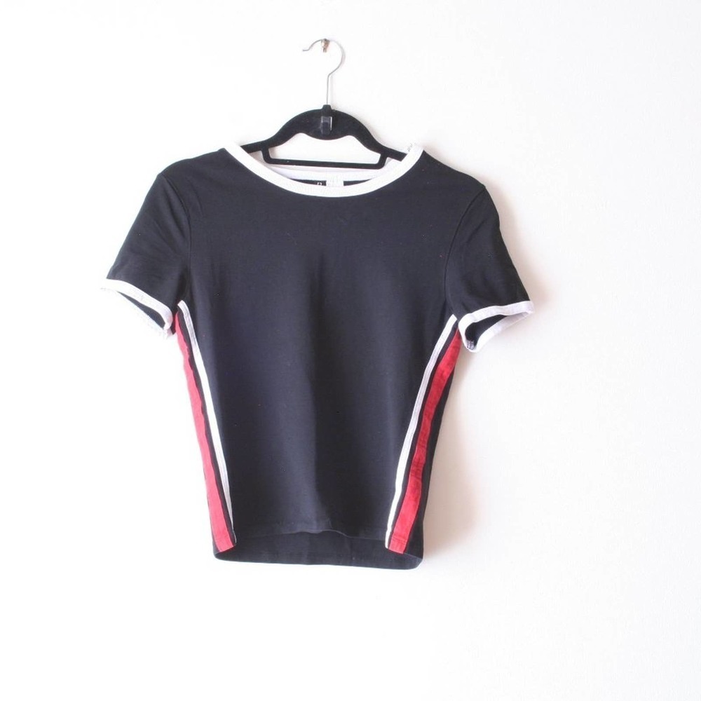 H & M Divided Retro 90s Ringer Baby Tee Black Red White Stripe Baby Doll T-Shirt